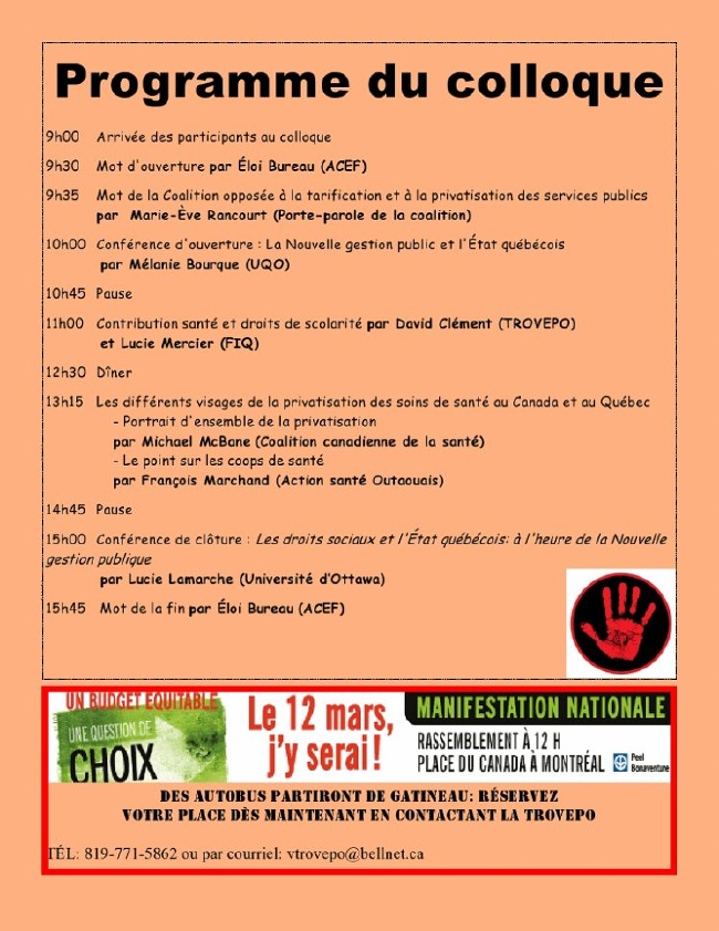 Autre affiche résumant le programme: Info: 819-770-3809 ou coordo[arobas]actionsanteoutaouais.org